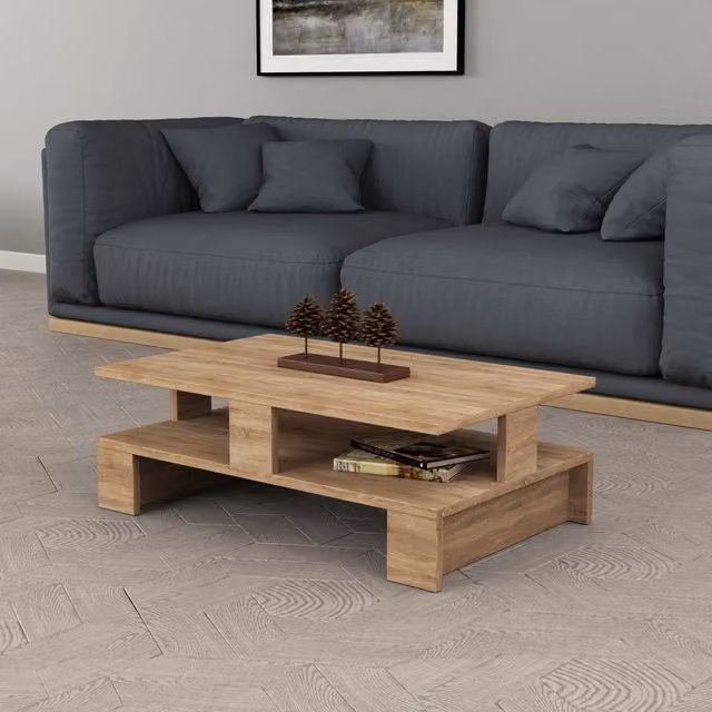 Decortie Mansu Modern Rectangular Coffee Table in Oak Brown