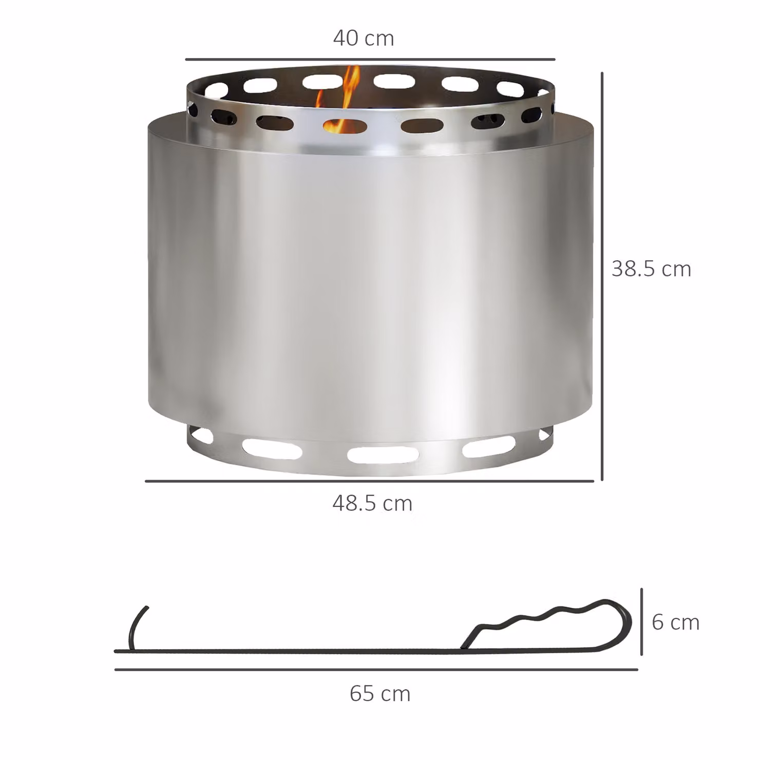 Outsunny Smokeless Wood Burning Fire Pit in Silver Stainless Steel, Diameter: 48.5 cm – 3
