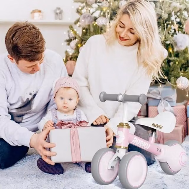 AyeKu Baby Toddler Balance Bike with Adjustable Seat and Silent EVA Foam Wheels, Pink