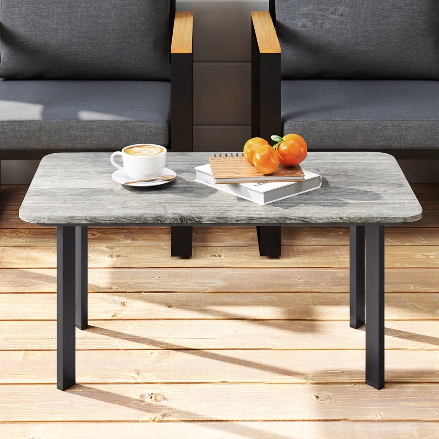 Outsunny Modern Rectangular Outdoor Garden Coffee Table with WPC Slatted Top and Metal Frame, Grey – 5