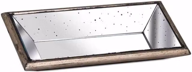 Lemon Pavilion Furniture and Decor Astor Distressed Mirrored Display Tray in Brown and Gold, W: 32 cm, D: 16 cm, H: 5 cm