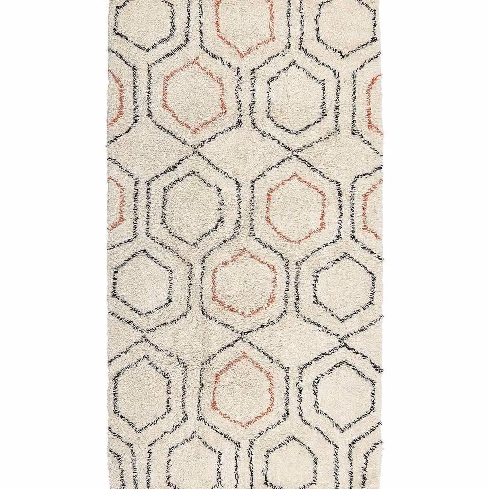 Wyld and Coco Boho Geometric Cotton Rug in Beige and Orange with Fringes, W: 80 cm, L: 150 cm – 2
