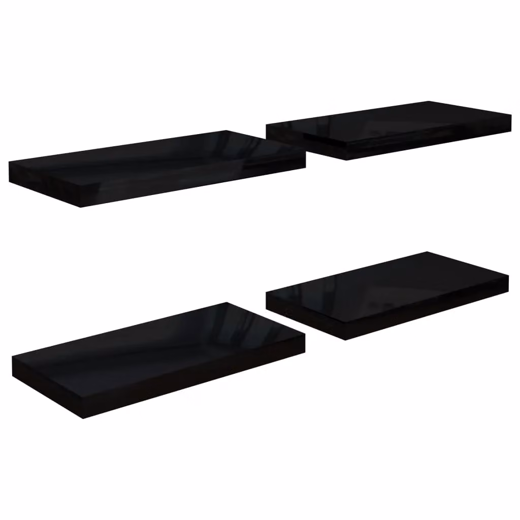 Berkfield Home Set of 4 Floating Wall Shelves in High Gloss Black MDF, W: 50 cm, D: 23 cm, H: 4 cm – 2