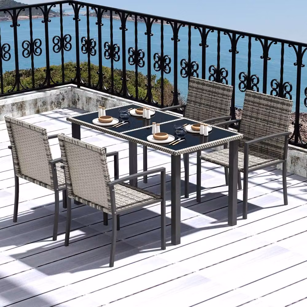 ERGOVEXA 5 Piece Outdoor Dining Set in Grey Mixed-Grey Rattan and Steel – 3