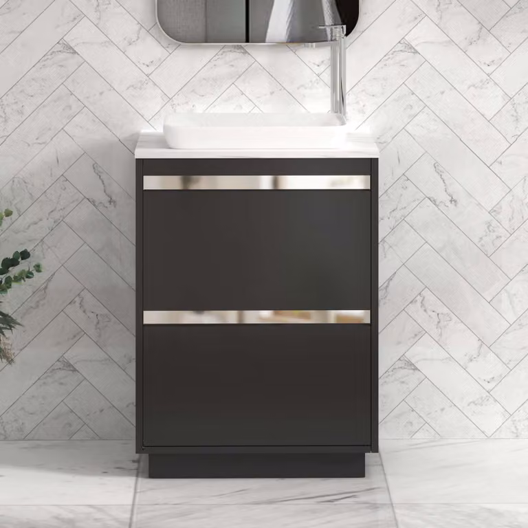 Royal Bathrooms Orion 800mm Matt Obsidian Black Floor Standing Countertop Vanity Unit with 2 Drawers, Qubix Basin and Chrome Accent Trim