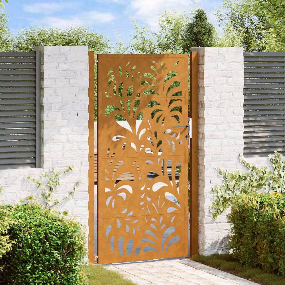 Berkfield Home Beautiful Garden Gate in Brown Weathering Steel with Wave Design, W: 105 cm, H: 180 cm – 1