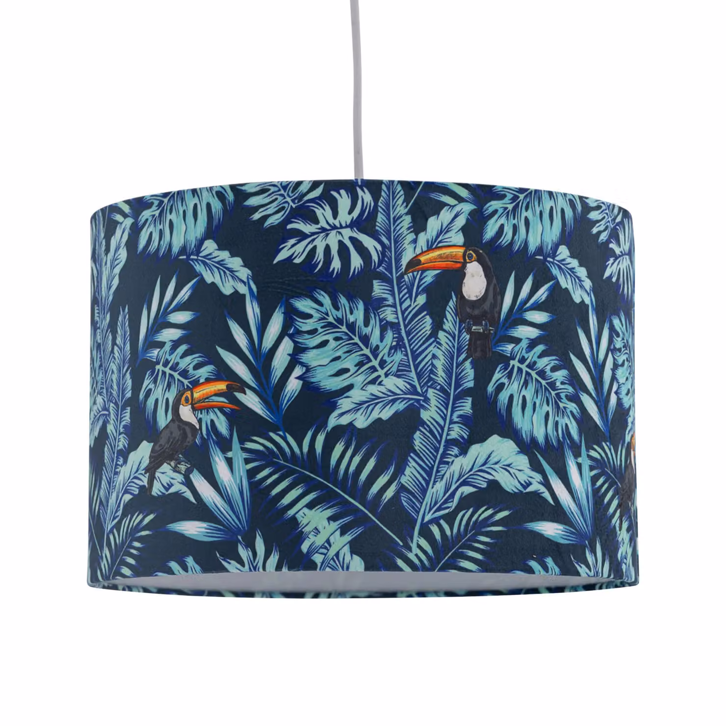 First Choice Lighting Set of 2 Toucan Blue Velvet Round Pendant or Table Lamp Shades, Diameter: 30 cm – 2