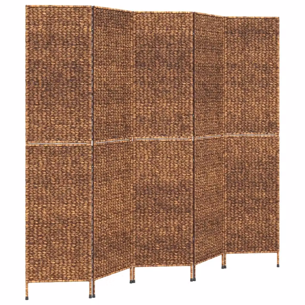 Berkfield Home 5-Panel Room Divider in Brown Water Hyacinth and Rattan, H 205 cm x W 180 cm – 2