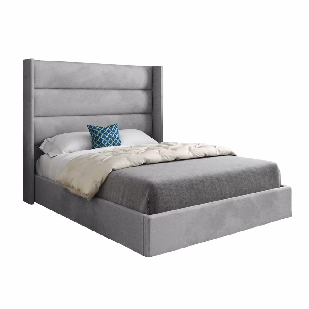 Casani Ranskill Upholstered Designer Bed Frame in Grey Soft Velvet, W/D/H: 90 x 200 x 137 cm – 2