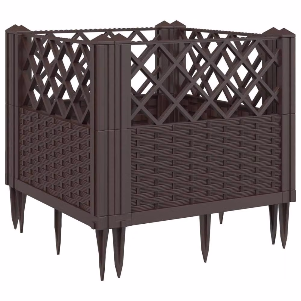 Berkfield Home Beautiful Garden Planter with Pegs, Brown, W/D/H: 43.5 x 43.5 x 43.5 cm – 2