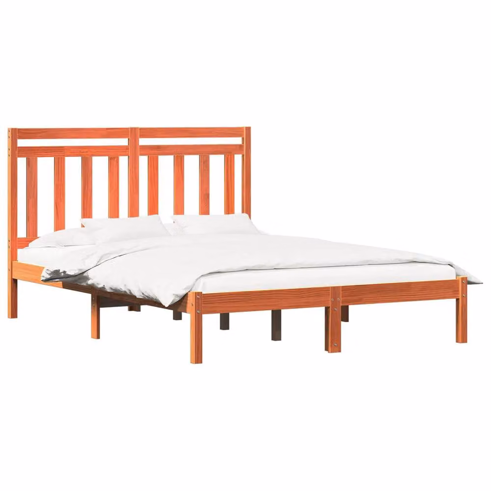 Berkfield Home Solid Pine Wood Bed Frame in Wax Brown, W/D/H: 205.5 x 155.5 x 100 cm – 2