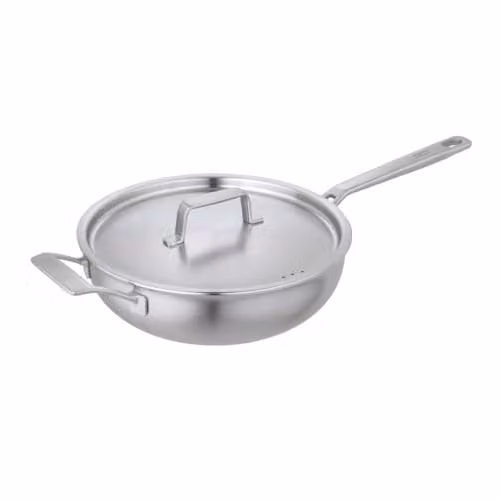 Kuhn Rikon Culinary Fiveply Chef's Saute Pan, 28cm, Silver, Uncoated Stainless Steel and Aluminium with Lid – 1