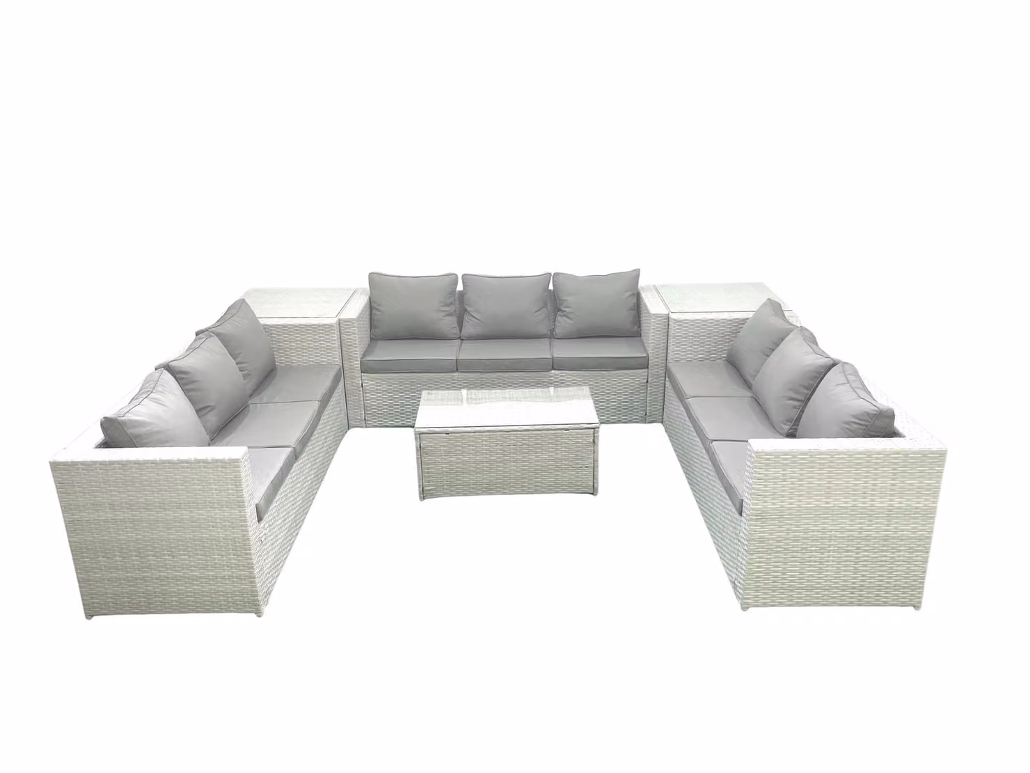 Fimous 9 Seater Rattan Garden Furniture Set with Coffee Table and 2 Side Tables in Light Grey – 2