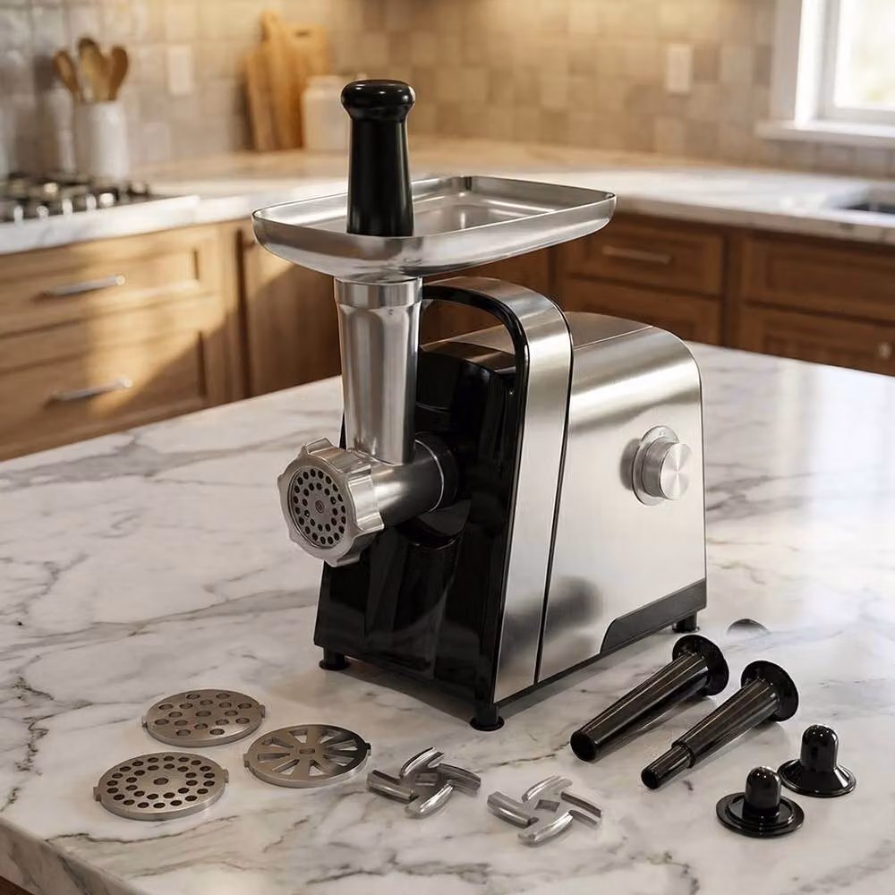 Spector 2500W 3-in-1 Electric Meat Grinder and Sausage Stuffer in Black and Silver – 8