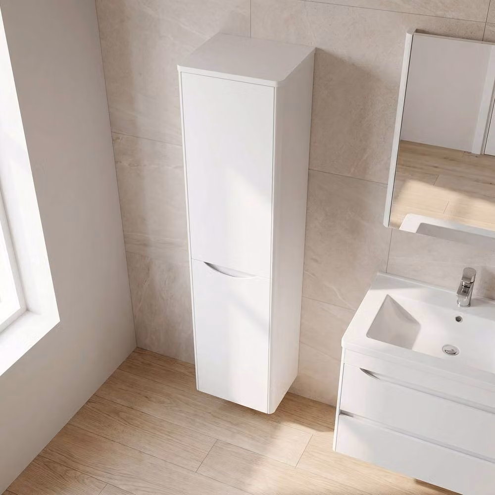 Balterley Modern Wall Mounted 2 Door Bathroom Tall Unit in Satin White, W: 35.6 cm – 2