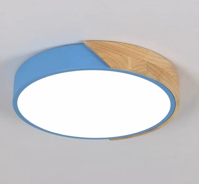 Kelvenix Modern Round LED Flush Ceiling Light in Blue and Wood with Cool White Light – 1