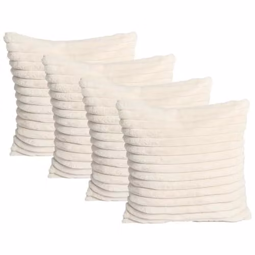OHS Faux Fur Ribbed Cushion Covers, Pack of 4, Beige, W/D/H: 45 x 45 x 45 cm