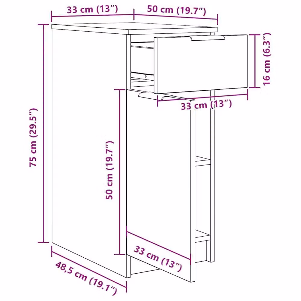 Berkfield Home Modern Desk Cabinet in Black Oak with Hinged Doors and Drawers, W/D/H: 33 x 50 x 75 cm – 8
