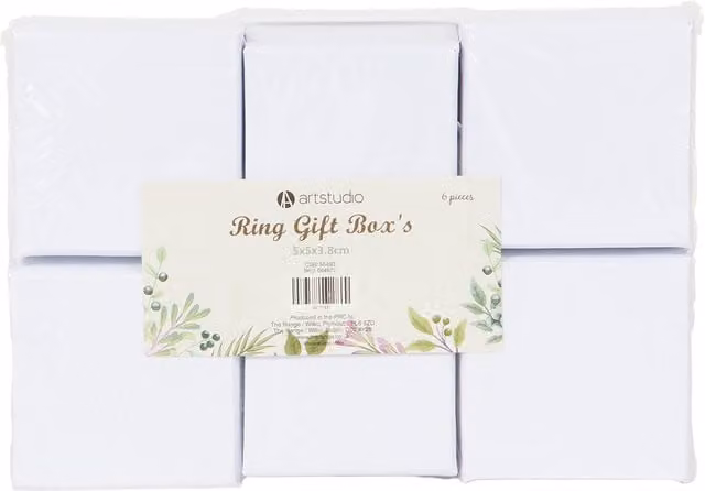 Art Studio White Paper Ring Gift Boxes for Weddings, Pack of 6