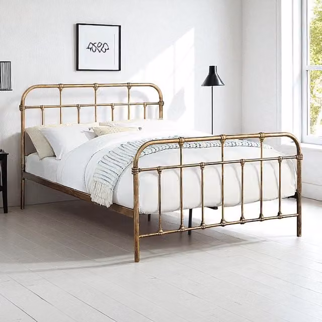 OAT Home Industrial Metal Bed Frame in Gold, 180 x 200 cm