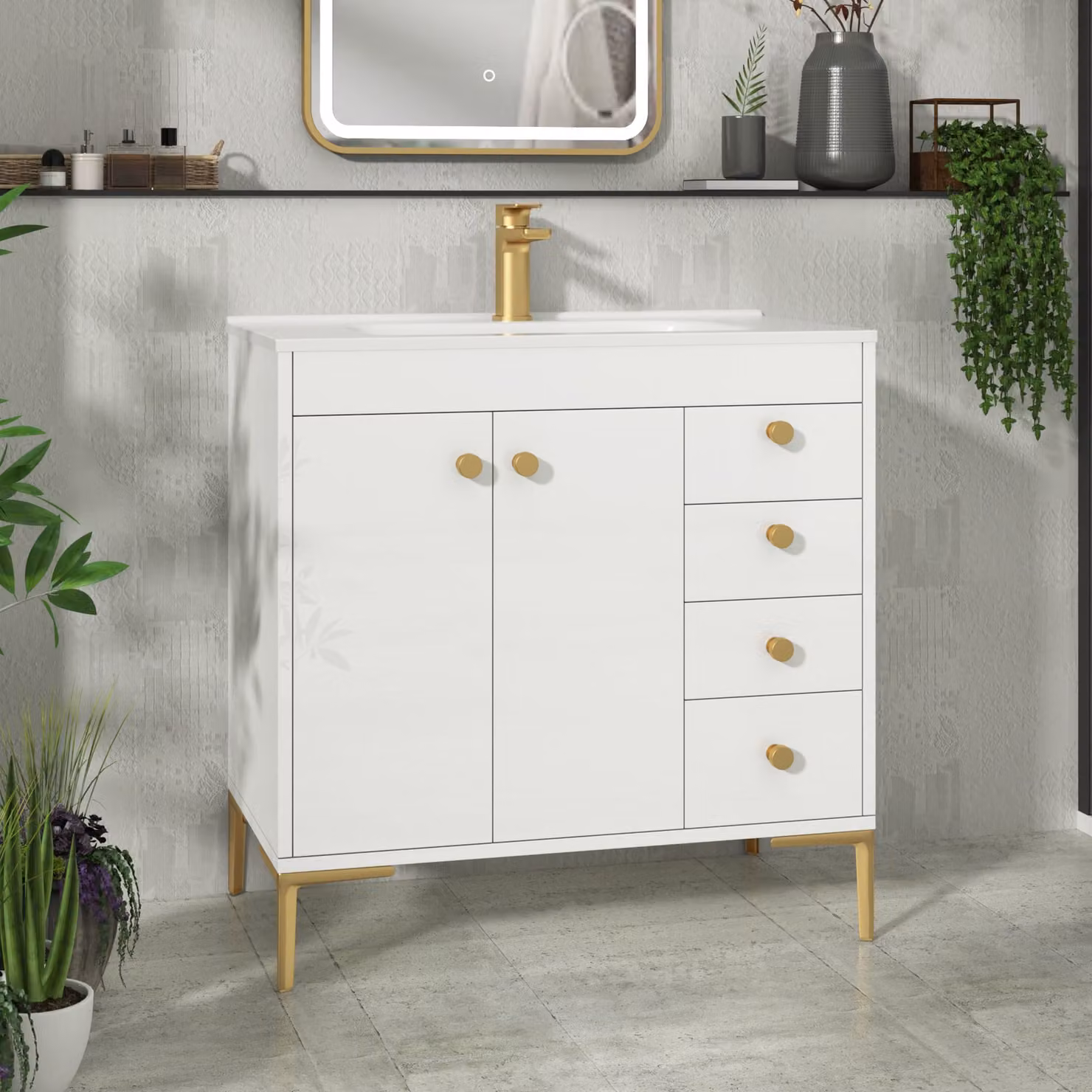 Royal Bathrooms Verona 800mm Gloss White Floor Standing Bathroom Vanity Unit with 2 Doors and 4 Drawers