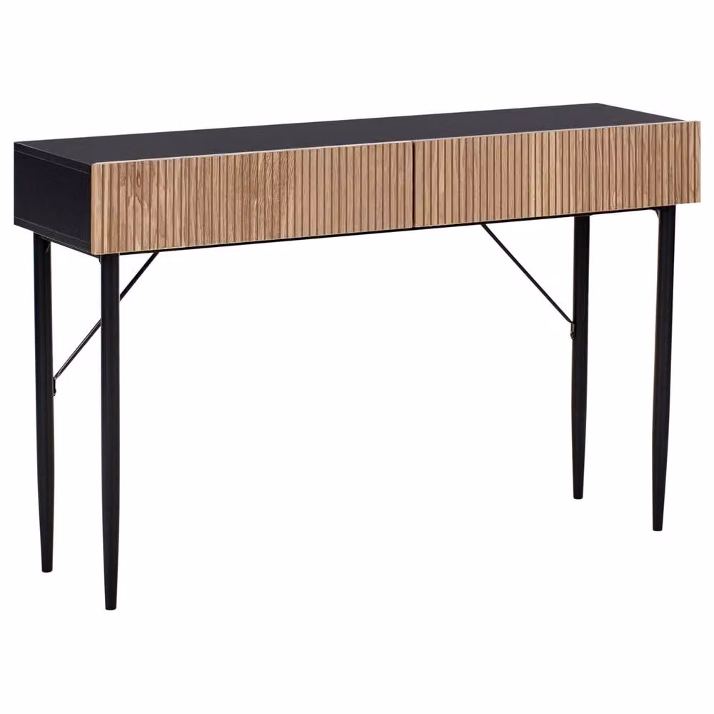Wyld Haus Black MDF Console Table with Natural Ash Ribbed Front and 2 Drawers – 2