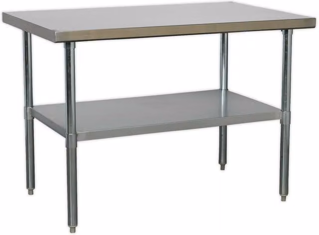 Loops Stainless Steel Work Bench and Adjustable Storage Shelf in Silver, W/D/H: 122 x 76 x 89 cm