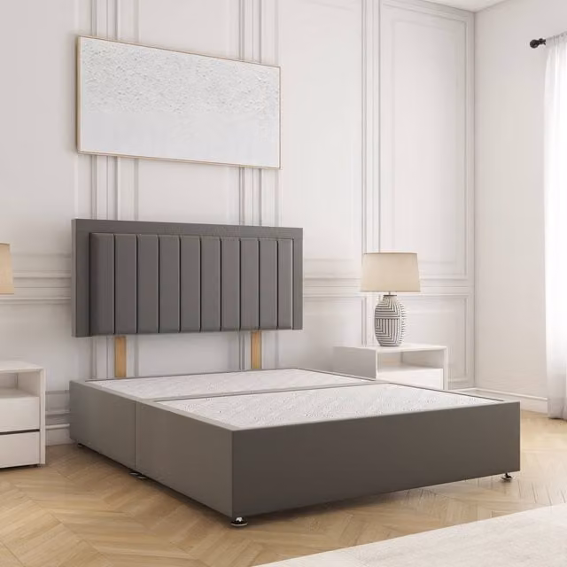 BSSPOKE Zarah King Size Divan Bed Set in Grey Plush Velvet with 24 inch Headboard, W/D/H: 180 x 200 cm