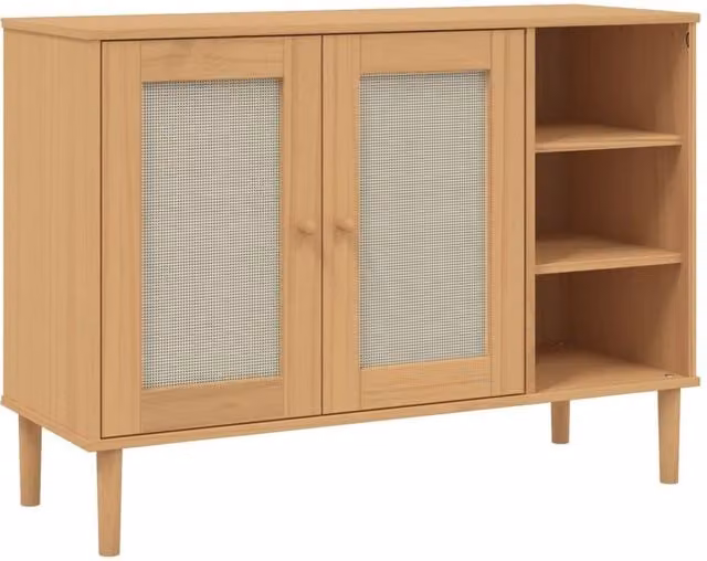 Berkfield Home SENJA Sideboard in Light Brown Solid Pine Wood with Rattan Look, W/D/H: 112 x 40 x 80 cm – 1