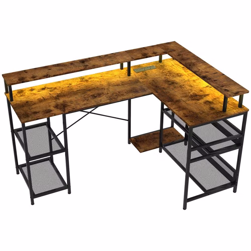 Wyld Haus Mosovi Rustic Brown L Shaped Corner Desk with RGB LED Lighting – 2