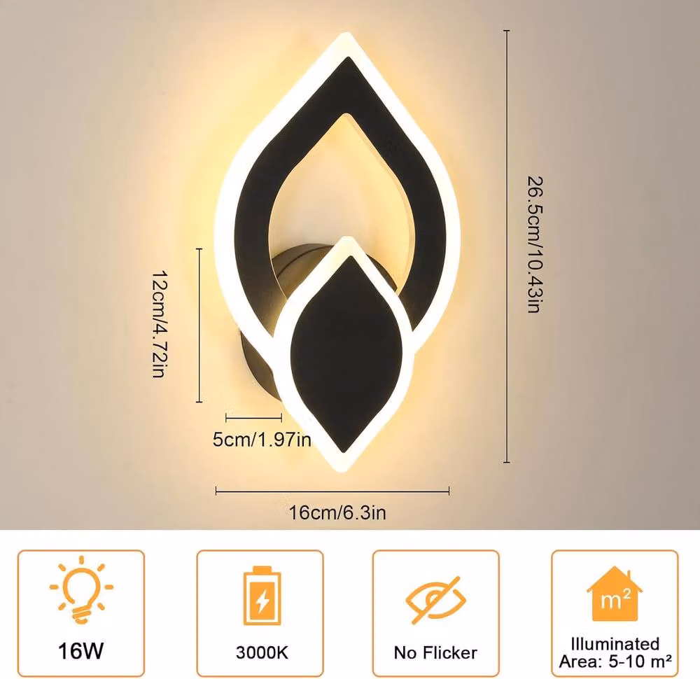 Goeco Modern Flower-Shaped LED Wall Light, 16W, 3000K Warm White, Black – 2