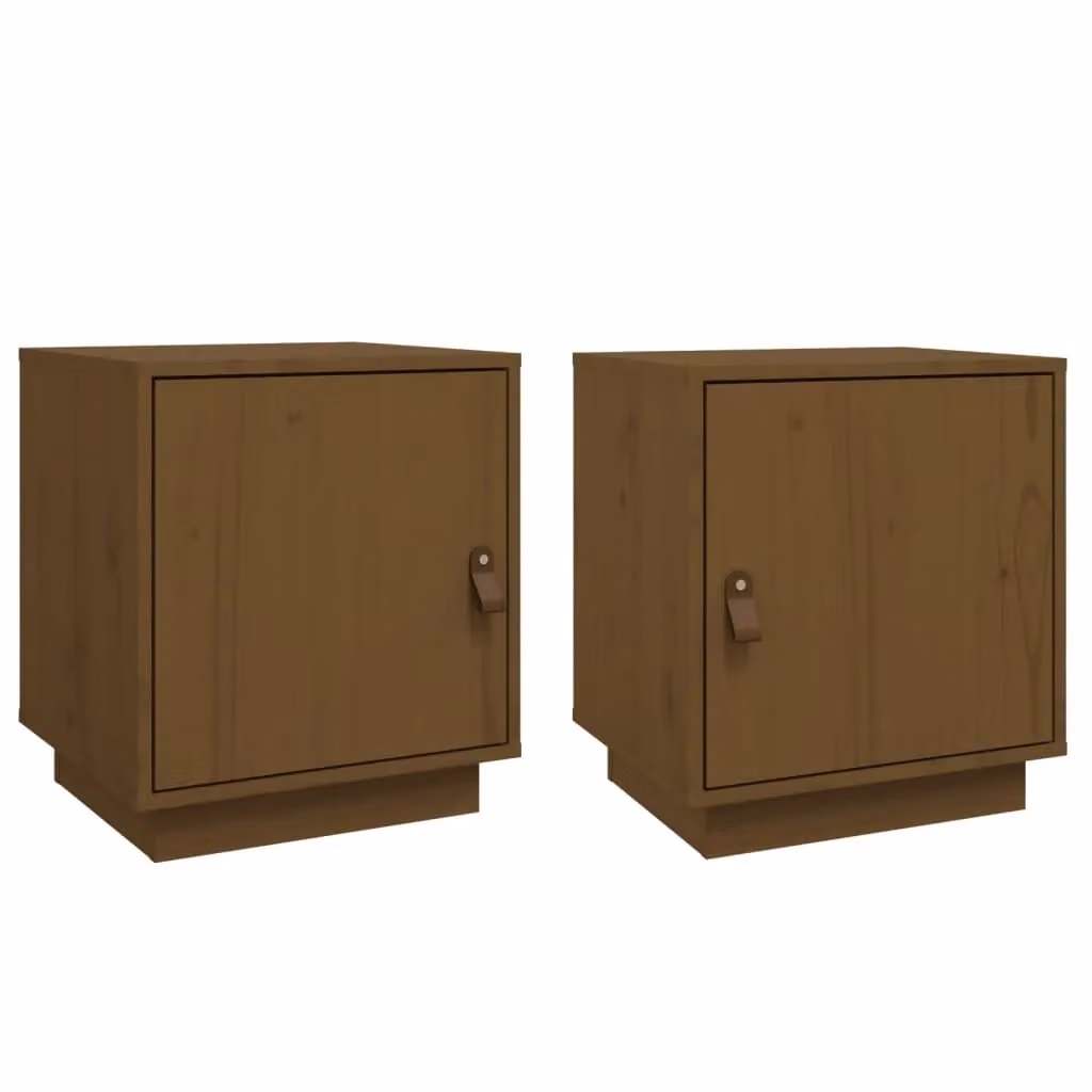 Berkfield Home Set of 2 Honey Brown Solid Wood Pine Bedside Cabinets W: 40 cm, D: 34 cm, H: 45 cm – 1