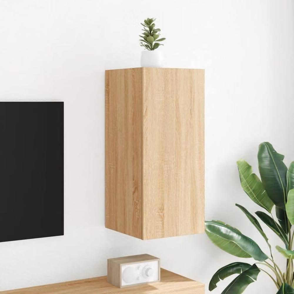 Berkfield Home Wall Mounted TV Cabinet with Integrated LED Lights in Sonoma Oak Brown, W/D/H: 35 x 30.5 x 70 cm – 2