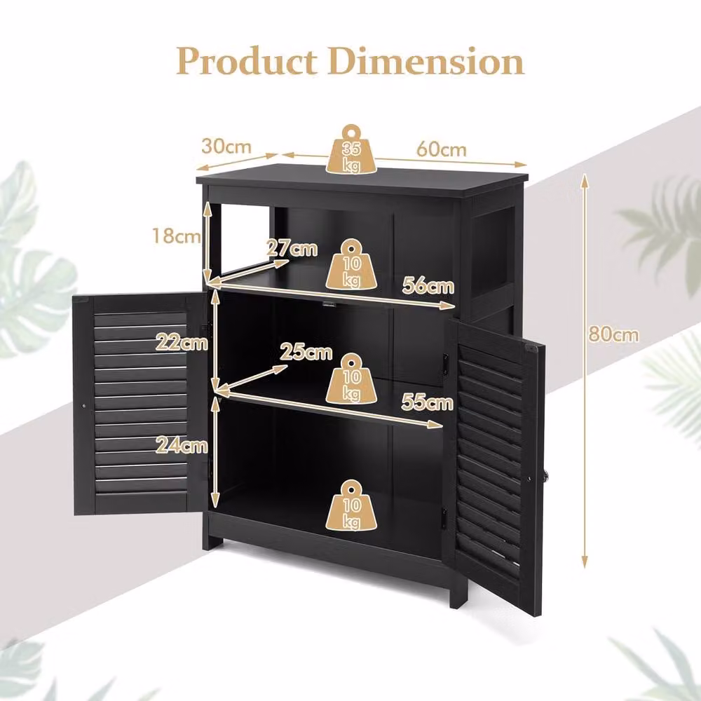 Havendro Black Wooden Bathroom Floor Cabinet with Roll Shutter Doors and Internal Shelves – 2