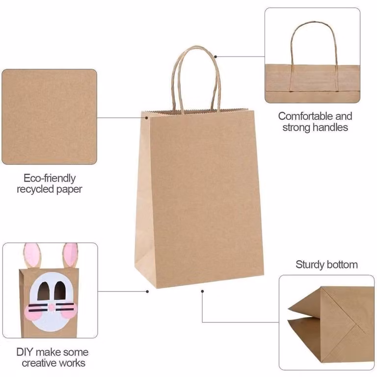 SPETLEK 100 Large Brown Kraft Paper Party Bags with Handles