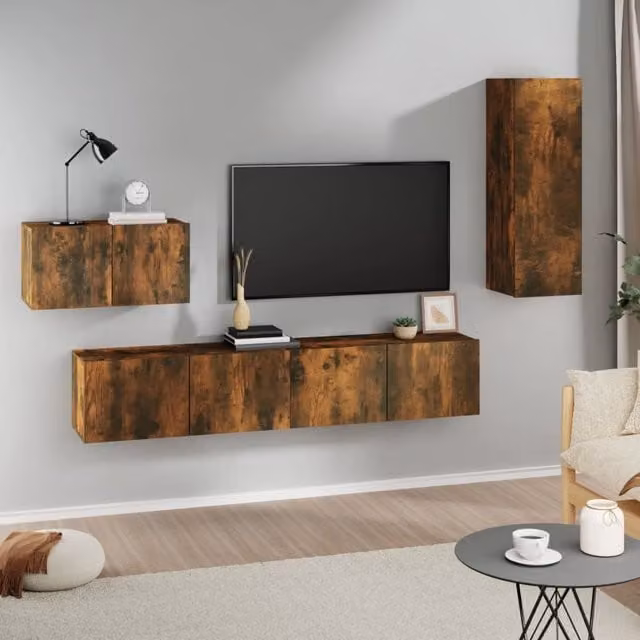 Berkfield Home 4 Piece Smoked Oak TV Cabinet Set in Brown – 1