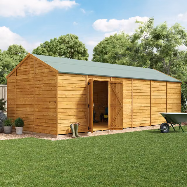 BillyOh Switch Overlap Apex Wooden Shed in Brown with Double Doors and Gable Roof