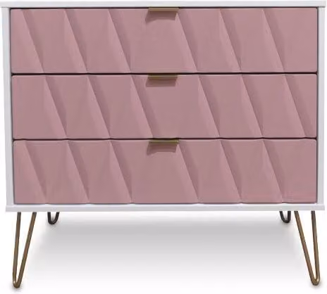 Welcome Diamond Kobe 3 Drawer Chest of Drawers in Pink, White and Gold