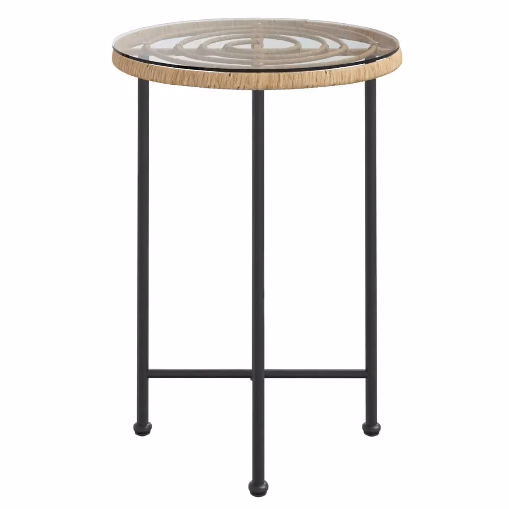 Berkfield Home Modern Dining Table with Transparent Tempered Glass and Brown Steel Base, Diameter: 55 cm – 2