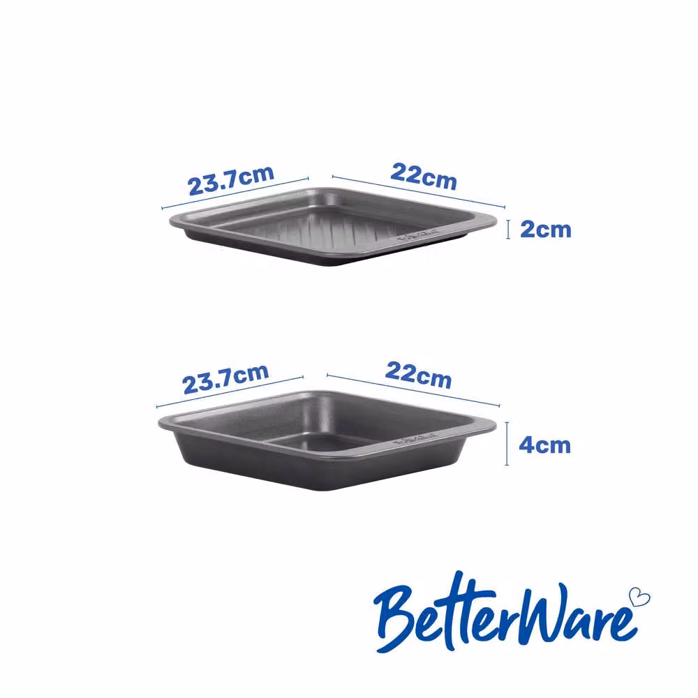 Betterware Stack Ease 2 Piece Medium Roaster and Tray Set in Grey, Non-Stick Steel, 24 cm – 3
