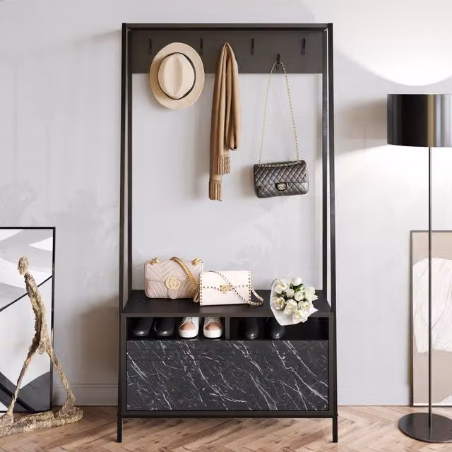 Decorotika Devin Coat Rack in Black with Black Marble Effect
