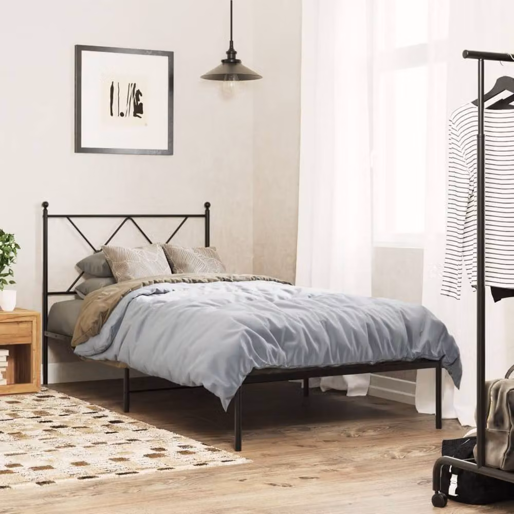 Berkfield Home Metal Bed Frame with Headboard in Black, 90 x 190 cm – 2
