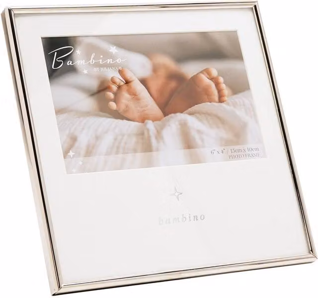 Bambino by Juliana Silver Metal Rectangular Tabletop Photo Frame, White, 10 x 15 cm