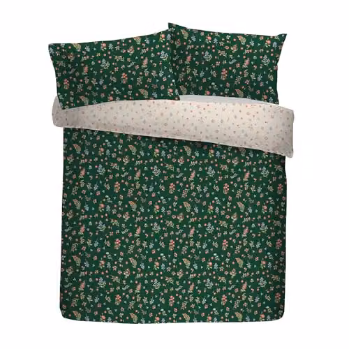 Fusion Nelly Reversible Floral Duvet Cover and Pillowcase Set in Green, W/D/H: 140 x 200 cm – 2
