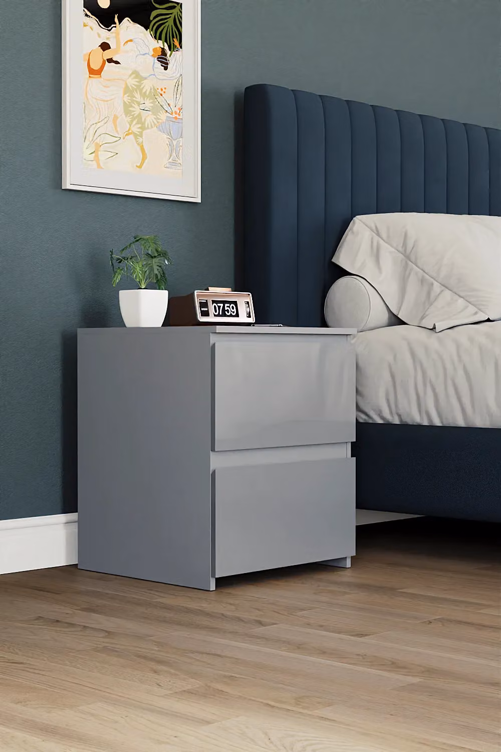 Vida Designs Glinton High Gloss 2 Drawer Bedside Chest in Grey – 3