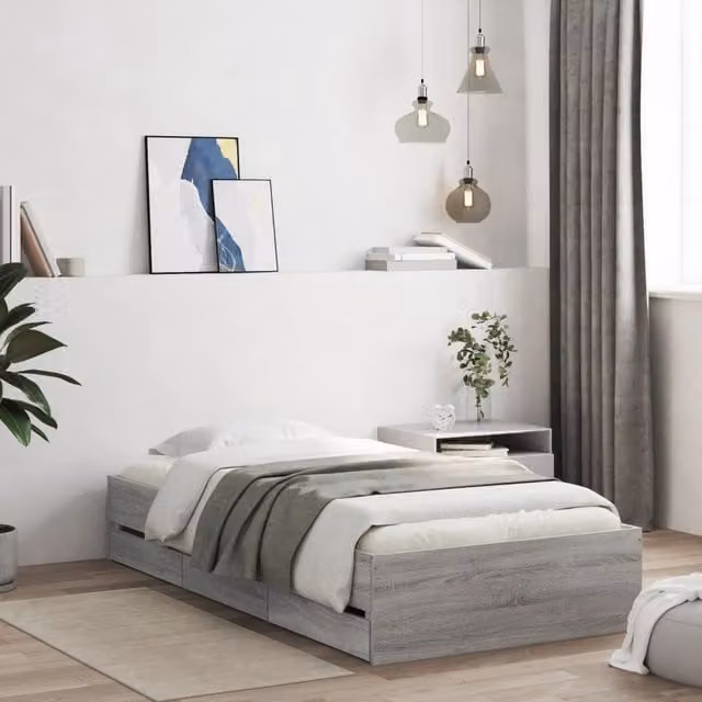 Berkfield Home Small Single Bed Frame with Drawers, Grey Sonoma, W: 75 cm, L: 190 cm
