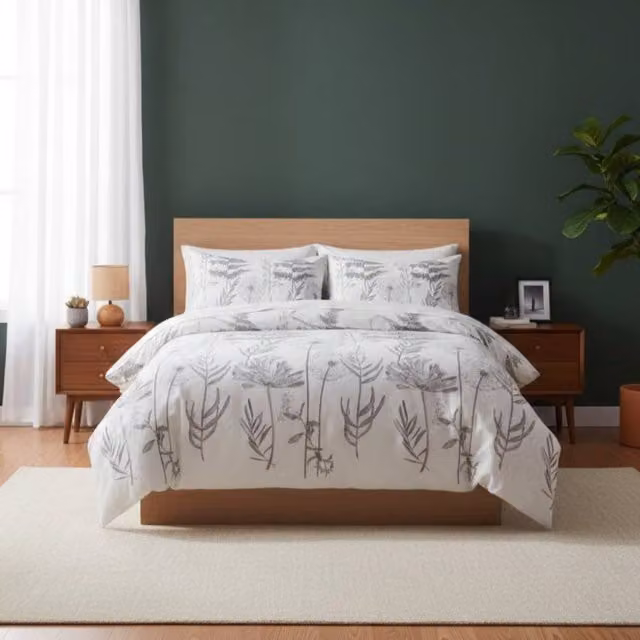 Snug City Dandelion Floral Botanical Bedding Duvet Cover and Pillowcase Set in White, King Size, W: 180 cm x H: 200 cm