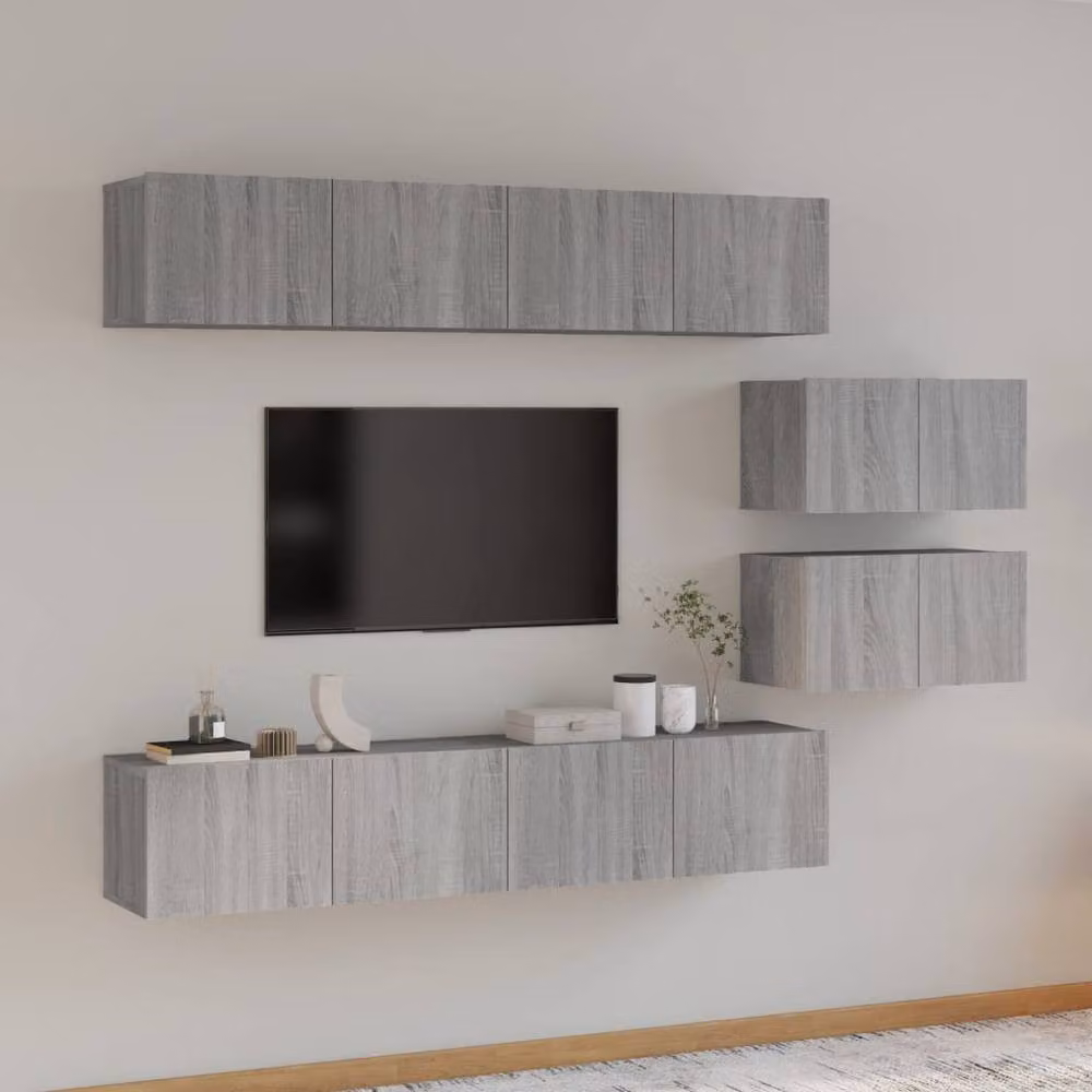 Berkfield Home 4 Piece Grey Matt Wall Mounted TV Cabinet Set – 2