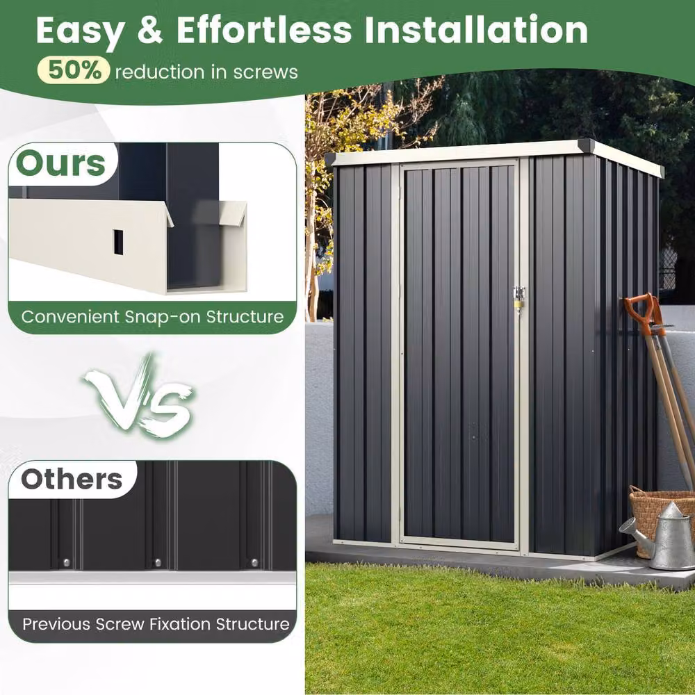 Costway Grey Galvanised Steel Garden Storage Shed with Lockable Door – 4