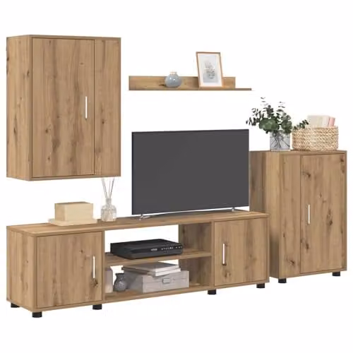 vidaXL Modern TV Cabinet Set in Brown Artisan Oak Engineered Wood and MDF, W/D/H: 140 x 40 x 40 cm